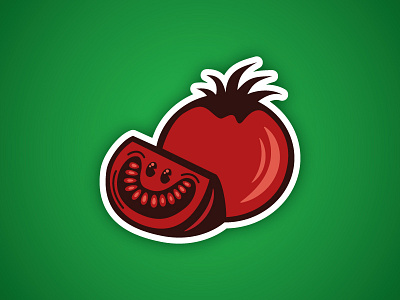 Tomato Playoff cartoon flat fruit green illustration red seeds smile sticker mule tomoto vegetable