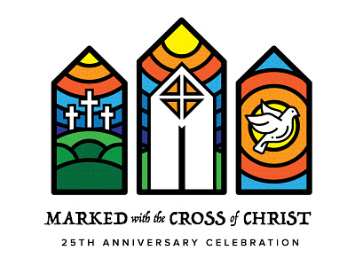 Marked with the Cross of Christ anniversary christ christian church cross dove holy jesus logo minimalism religion stained glass windows