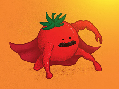Super Tomato Vinny Man cartoon mustache playoff stickermule super hero superhero superman texture tomato vegetable veggies