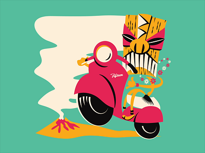 Tiki Themed Scooter Rally Poster animated detail illustration poster scooter tiki vector illustration