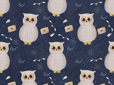 HP owl pattern art harrypotter harrypotter pattern illustraion illustrator pattern procreate procreate art