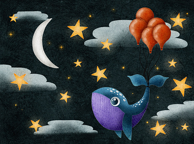Flying whale art book bookillustration childrenart design illustration illustrator pattern procreate procreate art