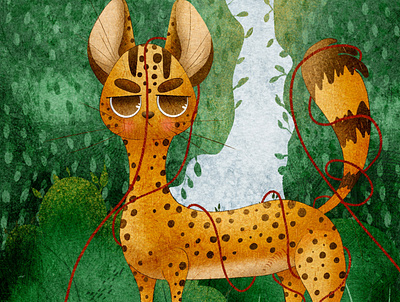 Serval and a ball of thread art design illustration illustrator pattern procreate procreate art