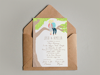 Lovers in a tree card illustration illustrator invitation invite paper wedding