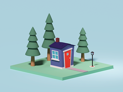 The Tiny House on the Block 3d blender house mini miniature pine tree render