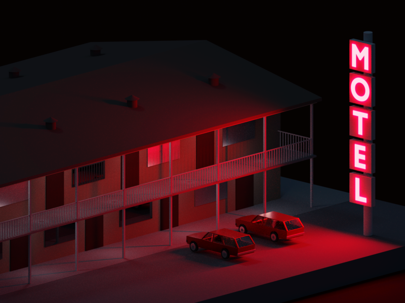 No Vacancy 3d blender cars isometric model motel neon red render sign station wagon
