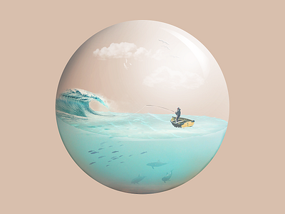 Ocean in a Jar boat bubble fish fishing photo manipulation photoshop water wave