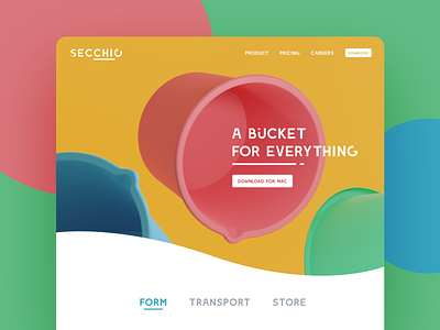 Secchio Landing Page 3d blender illustrator landing mockup render ui web