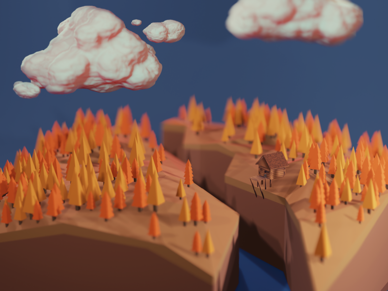 Autumn Canyon 3d autumn autumn leaves b3d blender canyon canyons eevee fall low poly low poly lowpoly macro render river trees