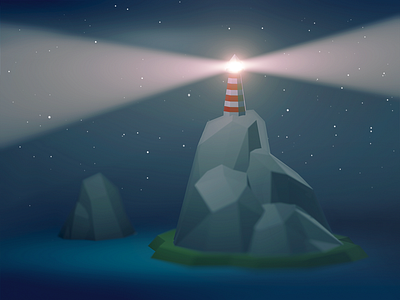 Lighthouse on the Hill 3d b3d beach blender blender3d eevee fog lighthouse low poly macro ocean render stars