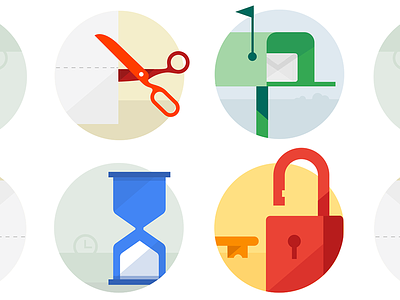 Icons circles flat hourglass icons illustration key letter lock mail muted scissors vector