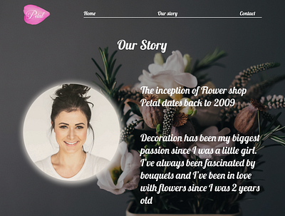 Flower shop Petal - Our story page branding design logo photography typography ui ux