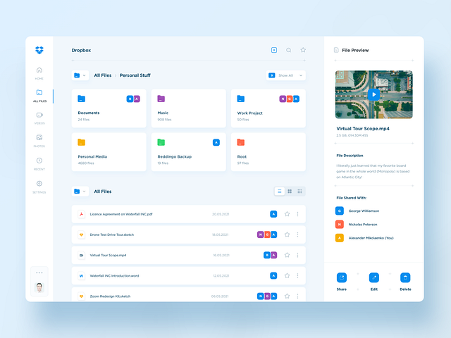 Dropbox Redesign by Dmitriy Kharaberyush on Dribbble