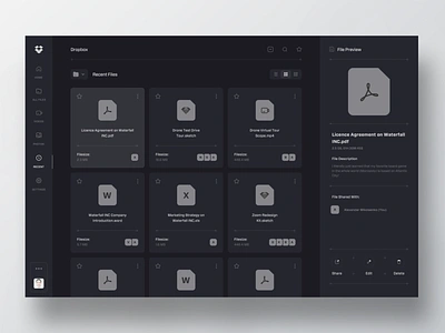 Dropbox Monochrome - Recent Files app clean dropbox explorer file manager file preview files list menu minimal mobile options web