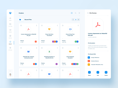 Dropbox - Recent Files documents dropbox file manager files mobile redesign ui ux web