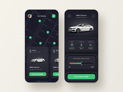 Youcar - Electric Carsharing Service app cars clean dark electric cars mobile rent skeuomorphic ui ux web