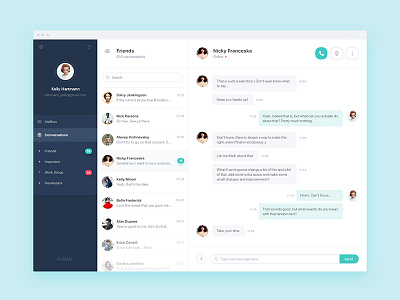 Dribbble Chat Client chat clean email flat message messenger minimal sidebar talk web white