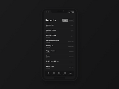 Iphone X - iOS Dark Mode - Recents Monochrome calls clean dark mode dark theme icons ios 11 ios dark iphone x menu monochrome recents