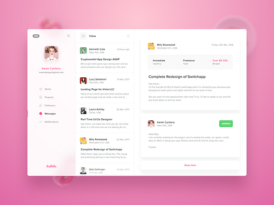 Dribbble Client - Messages for Mac OS chat clean dribbble fluent inbox mac os mail messages sidebar