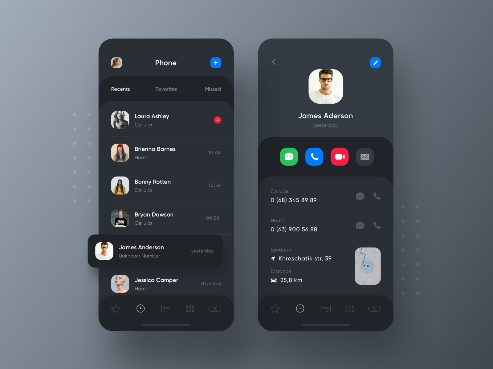 iOS 13 Dark Theme Phone App Concept by Dmitriy Kharaberyush on Dribbble
