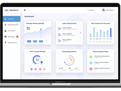 Monitor.io - Home analytics animation app branding chart design flat icon illustration interface logo minimal product design statistics typography ui ux vector web white