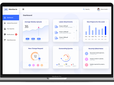 Monitor.io - Home analytics animation app chart design flat icon illustration interface logo minimal product design statistics typography ui ux vector web white