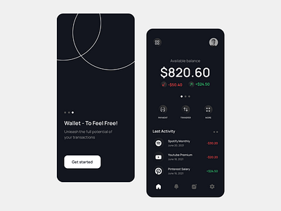 ⚡Digital Wallet App (dark) 3d app app design banking banking app clean dark darkmode design digital wallet e wallet logo minimalism mobile mobile app neumorphism simple ui uiux wallet