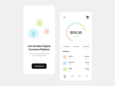 Cryptocurrency App app app design bitcoin blockchain clean crypto crypto app crypto exchange crypto wallet cryptocurrency design minimalist mobile app nft trade trading ui uiux ux wallet