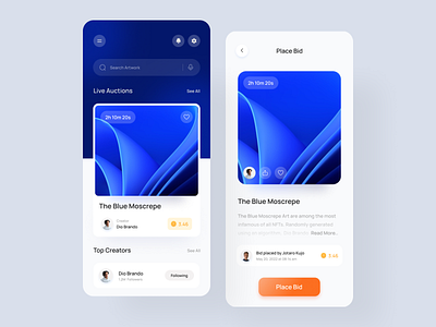 NFT Marketplace App app art auction auction app coin crypto cryptocurrency currency ios marketplace mobile mobile app nft nft app token ui ui design uiux ux ux design