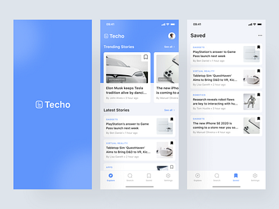 Techo - Tech News App app blog clean design ios minimal minimalist mobile news news portal newsfeed newsletter newspaper read reading tech ui ux virtual reality white space