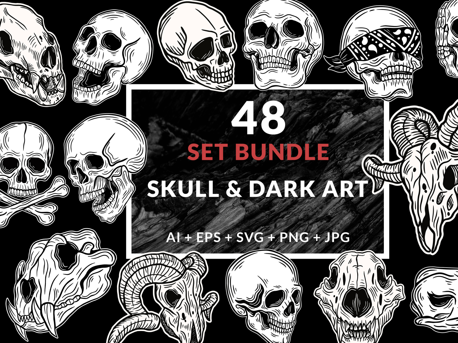 48 Set Bundle Dark Art Skull Bone Horror Tattoo Crossbone by ...