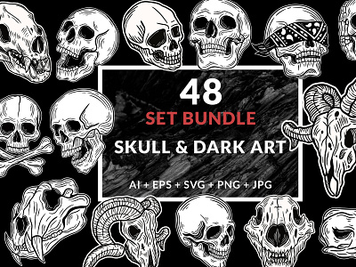 48 Set Bundle Dark Art Skull Bone Horror Tattoo Crossbone