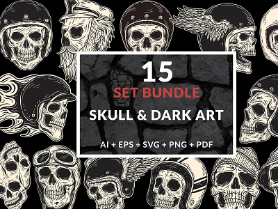 15 Set Bundle Dark Art Skull Rider Helmet Wings Horror