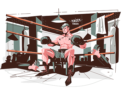 Boxer getting ready before final round athlete boxer boxing character flat glove illustration kit8 man ring round vector