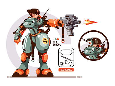 Girl combat in exoskeleton battle character cyborg flat girl illustration kit8 robot transformer vector
