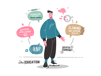 Internet education technologies character education flat illustration internet kit8 man technology vector