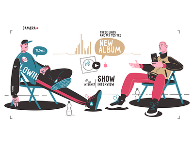 Video interview with musician blogger character flat guy illustration interview kit8 man music musician studio vector video