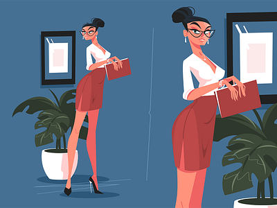 Cute secretary in office attractive character flat illustration kit8 mini office secretary skirt vector woman