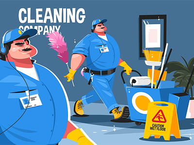 Cleaning company service character cleaning company flat illustration kit8 man office service uniform vector