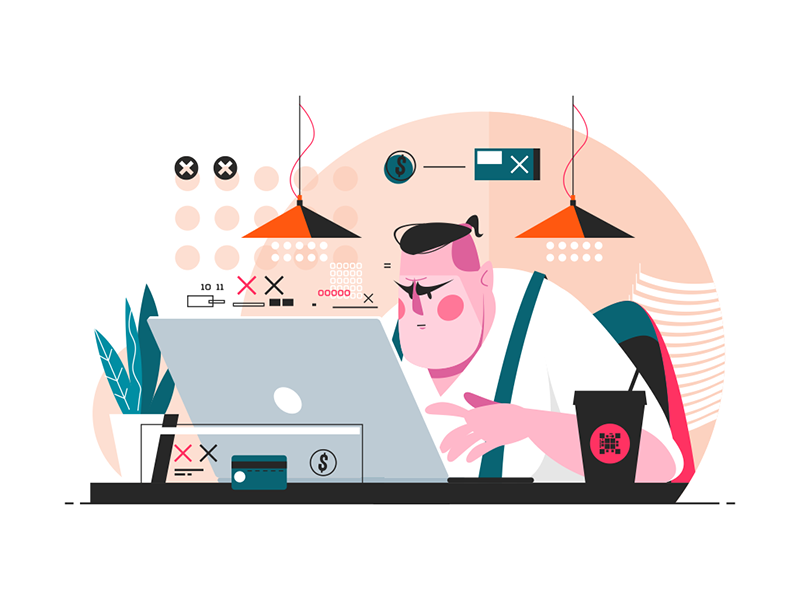 Programmer working on laptop character flat illustration kit8 laptop man office programmer vector work