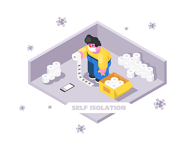 Isolation at home flat home illustration kit8 paper person protected toilet vector virus