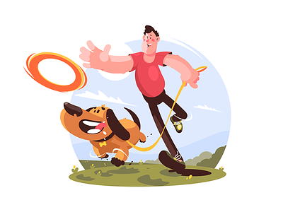 Man playing with dog in park character dog flat illustration kit8 man park playing vector walking