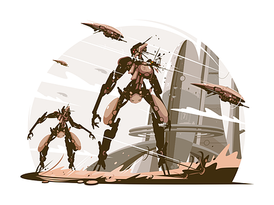 Cyborgs on battle field battle battlefield character cyborg field flat illustration kit8 vector