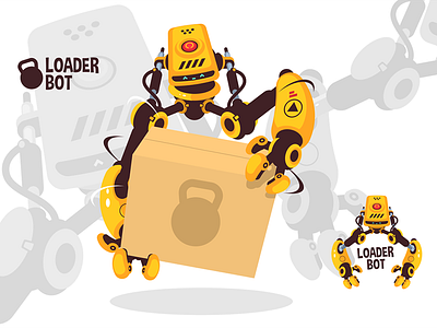 Modern robot loader bot box cardboard character flat illustration kit8 loader loading robot vector