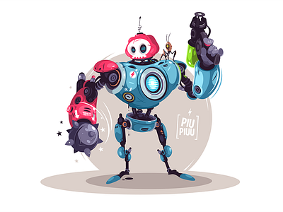 Armed robot bot character flat futuristic illustration kit8 robot vector weapon