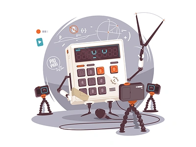 Robot-calculator explaining mathematics calculator character explain flat illustration kit8 mathematical robot vector