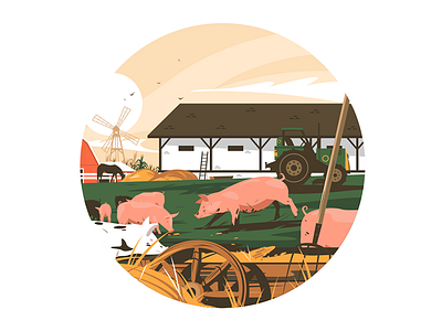 Piglets on farm animal character farm flat illustration kit8 pig piglets vector village