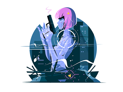 Killer woman with gun character flat girl gun illustration killer kit8 vector woman
