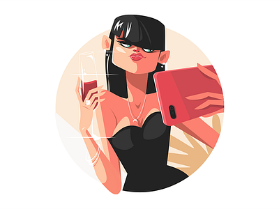 Stylish girl taking selfie character flat girl illustration kit8 selfie smartphone stylish vector wine woman