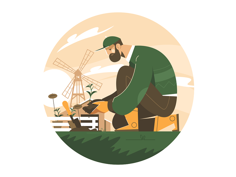 Male gardener plant agriculture character farm flat gardener illustration kit8 male plant raising vector